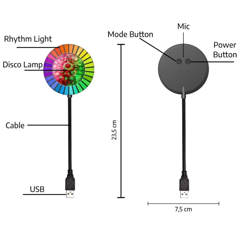 Discoboll - Musikstyrd, Roterande LED Discolampa med USB