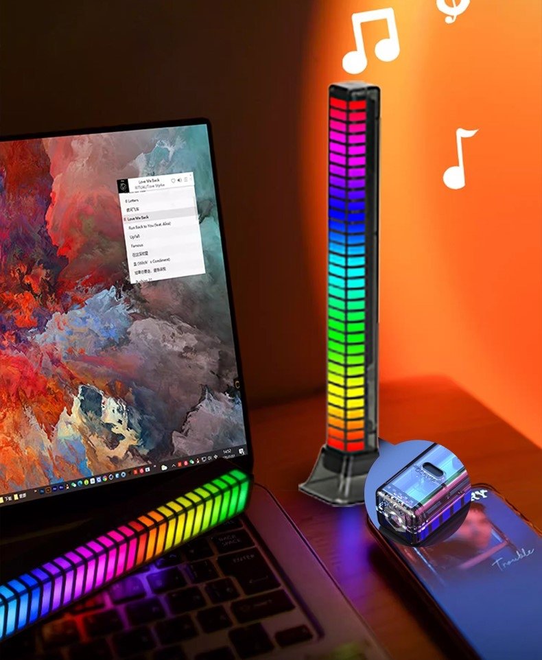 Music LED Bar - Lyser i 3 dimensioner, Laddbar & Ljudstyrd, Synkar med musiken