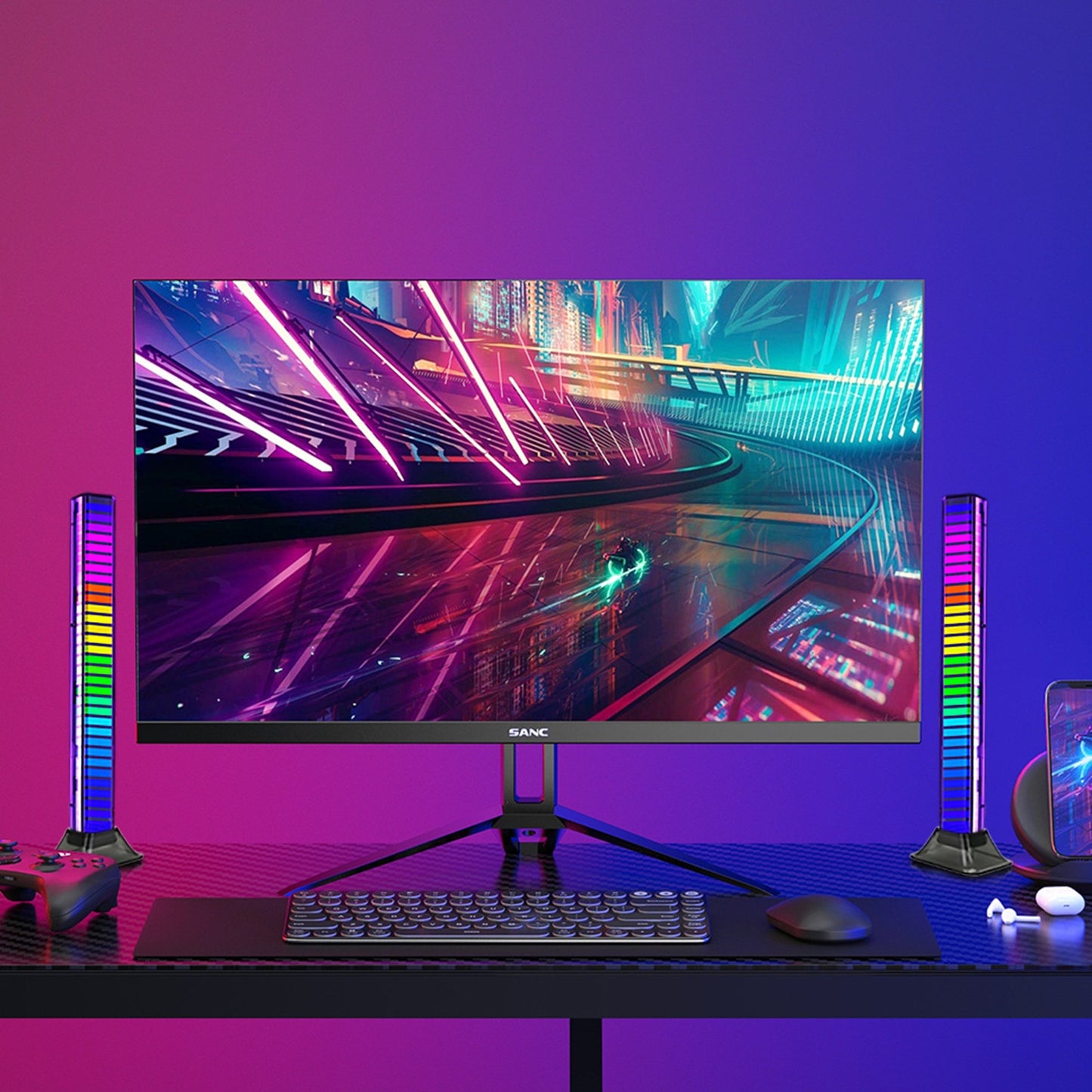 Music LED Bar - Lyser i 3 dimensioner, Laddbar & Ljudstyrd, Synkar med musiken