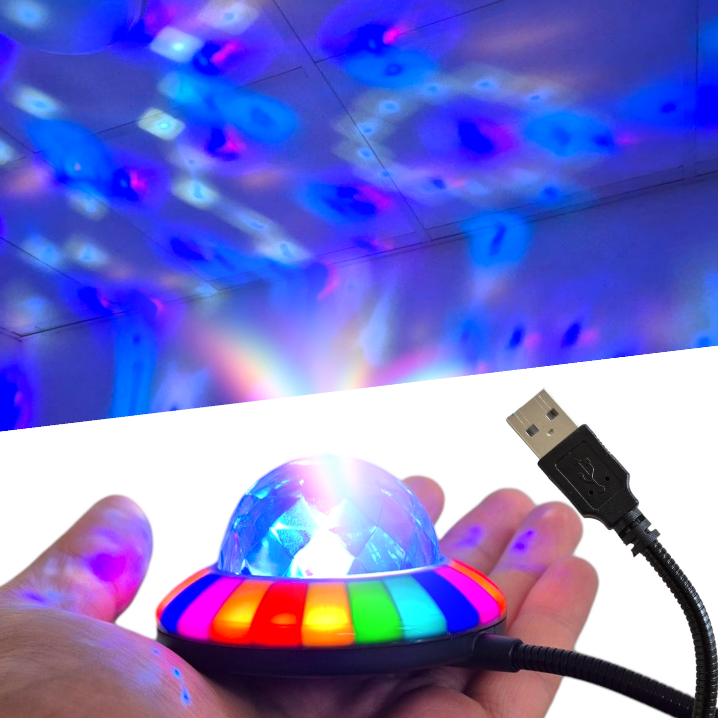Discoboll - Musikstyrd, Roterande LED Discolampa med USB