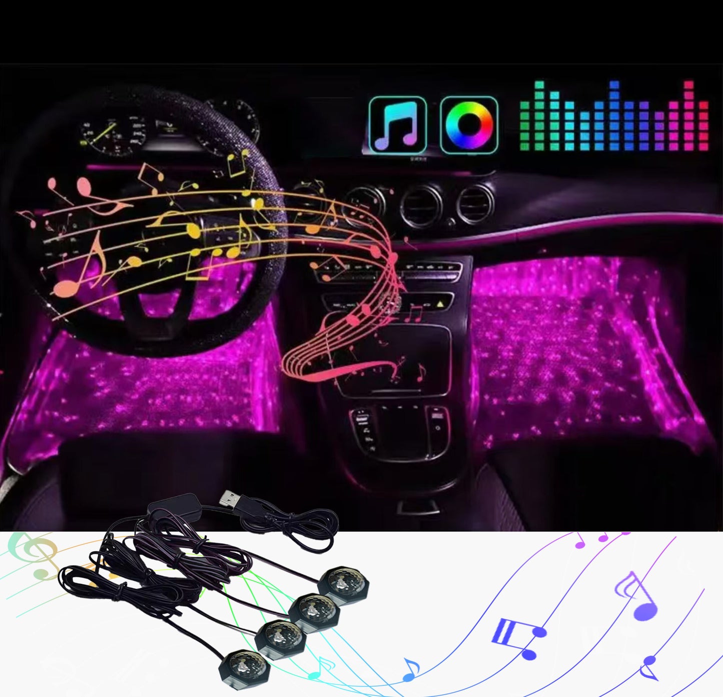 Car LED Balls - Interiör Bilbelysning & Disco, Synkar med Musik