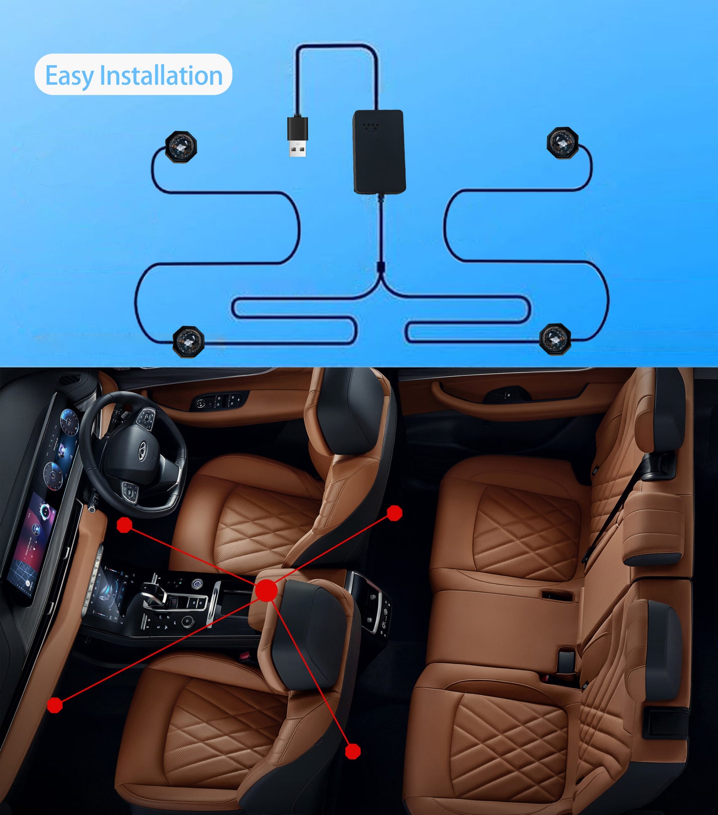 Car LED Balls - Interiör Bilbelysning & Disco, Synkar med Musik